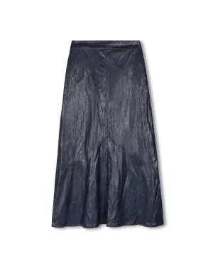 A Line Cut Quick Wear Story Blue Leather Textured Maxi Skirt W-20677