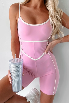 Inspiring Greatness Contrast Trim Backless Romper (Pink) Stylish Silhouette Calm Style