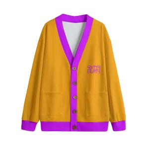 Sixty Eight 93 Logo Grape & Orange Unisex V-Neck Knitted Fleece Cardigan