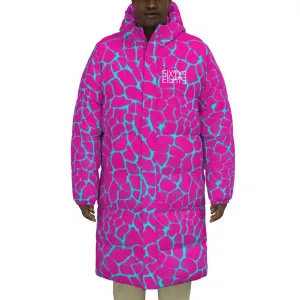 Sixty Eight 93 Logo White Boa Fuchsia & Aqua Blue Unisex Puff Long Down Jacket