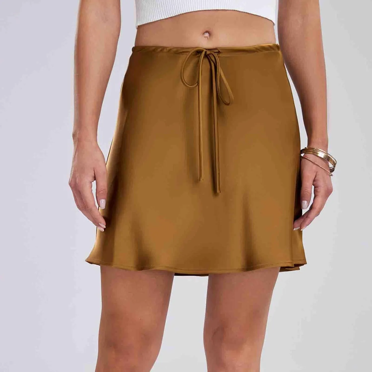 Skorts for Ladies Faux Satin Mini Petite Loose Fit Ruched Tie Knot Plain Skirt Women 2025 Fashion