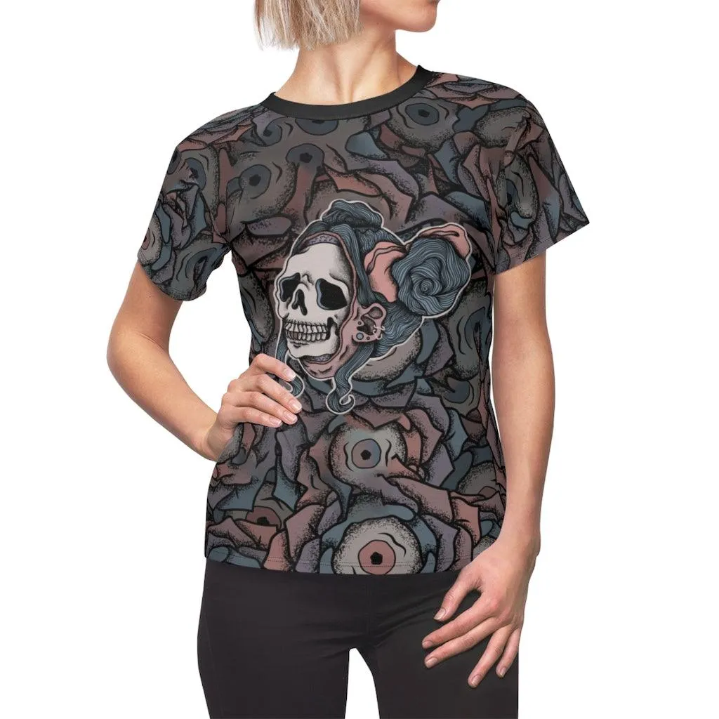Skull Girl Caricature All Over Print T-shirt For Women
