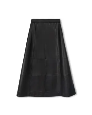 Slate Blk Leather Seam Detailed A Line Skirt W-21459 Mini length