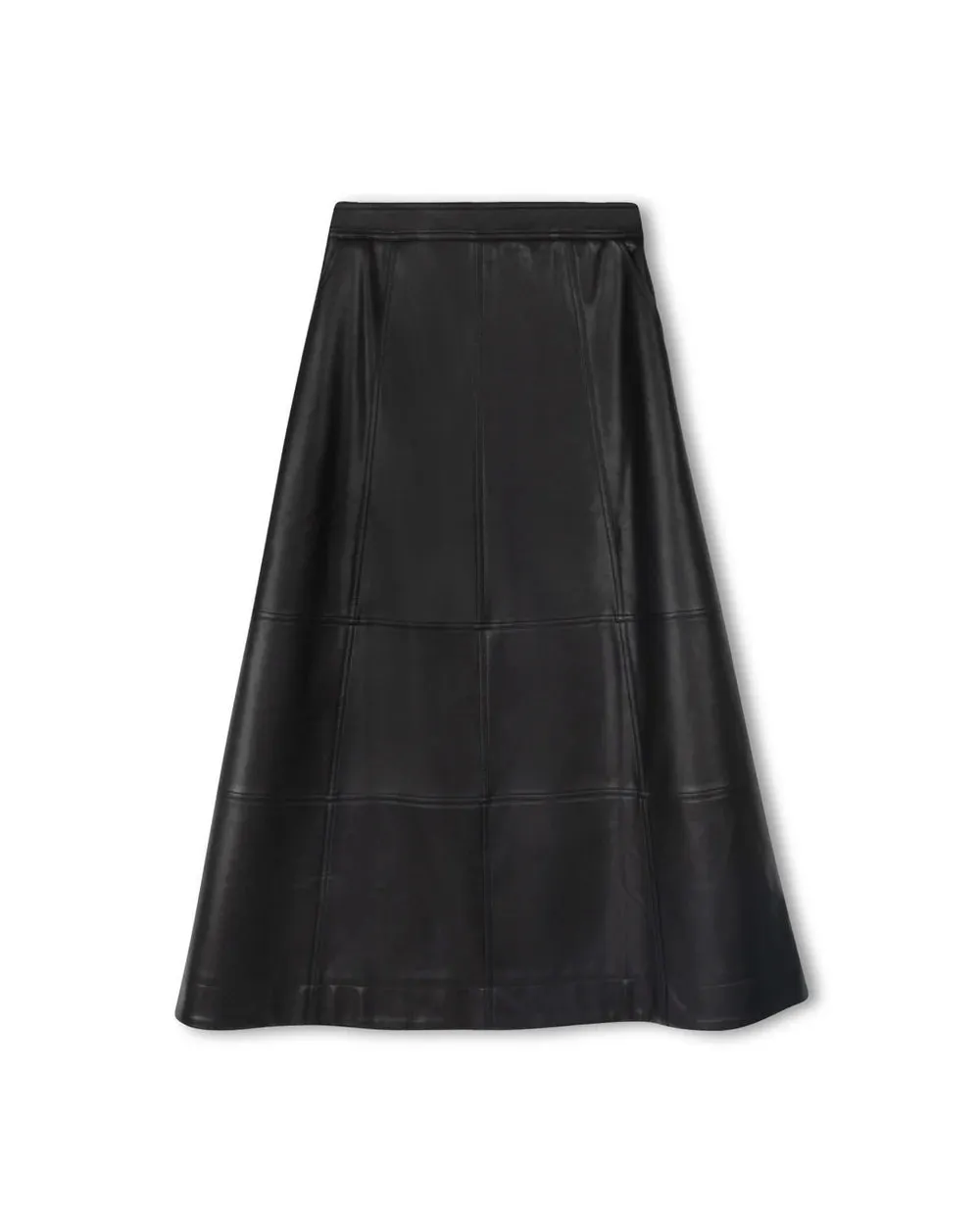 Street Vibe Cruise Attire Slate Blk Leather Seam Detailed A Line Skirt W-21459