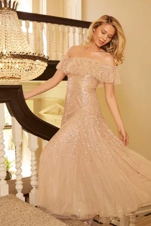 Dappled Sequin Off-Shoulder Ankle Gown Must Have