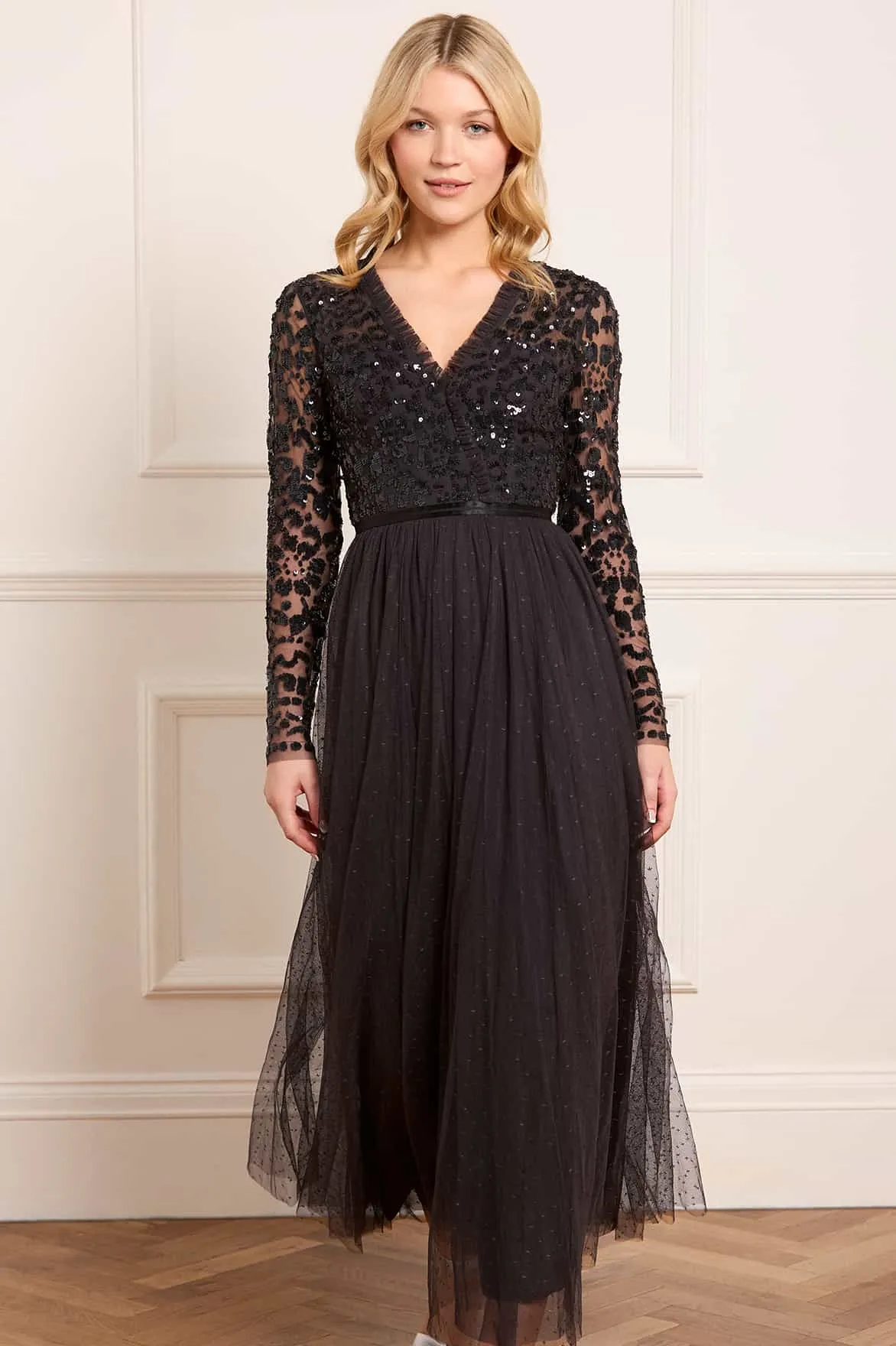 Urban Fit Tempest V-Neck Bodice Ankle Gown