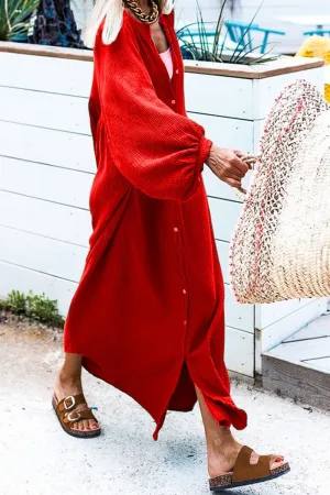 WOMEN LOOSE FIT OVERSIZED BUTTON DOWN MAXI DRESS Quick Elegance Sculpted Form