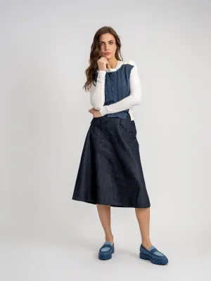 Easy Motion Nox-NY Dark Denim Front Pockets Midi Skirt DW5PT6592