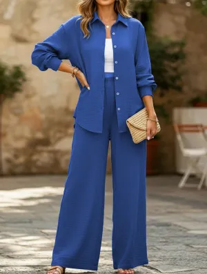 two-piece shirt and straight pants suit Chic casual