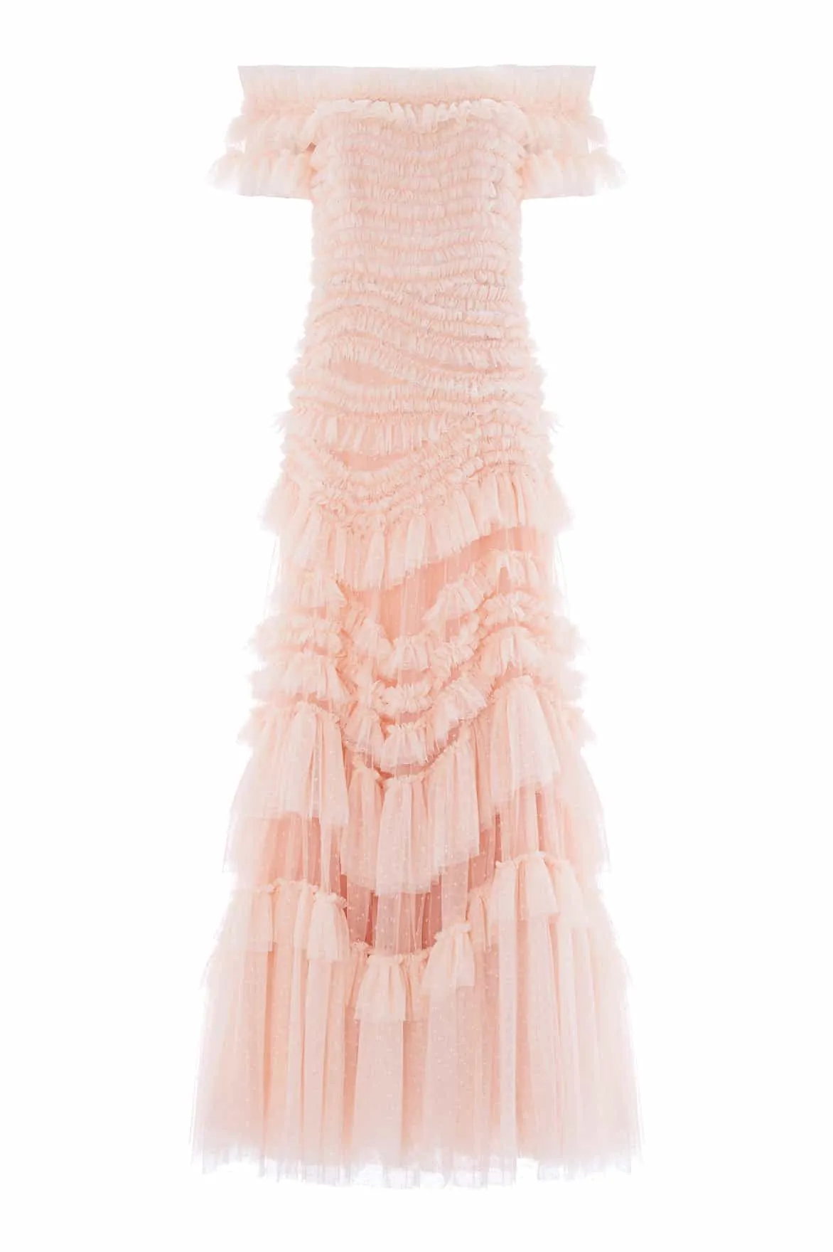 Sleek And Stylish Garden Fresh Wild Rose Off-Shoulder Gown