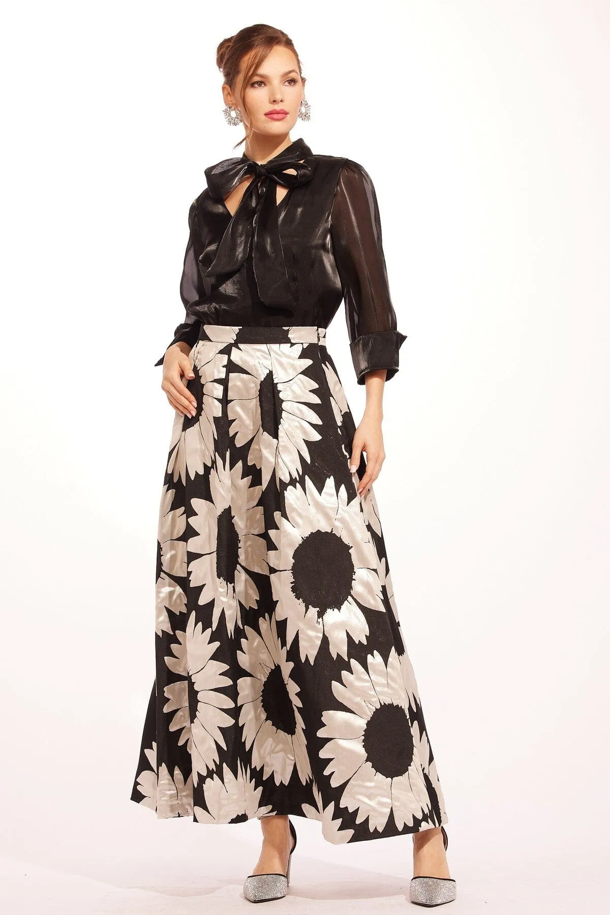 Tea length Anova Skirt - Silver bloom
