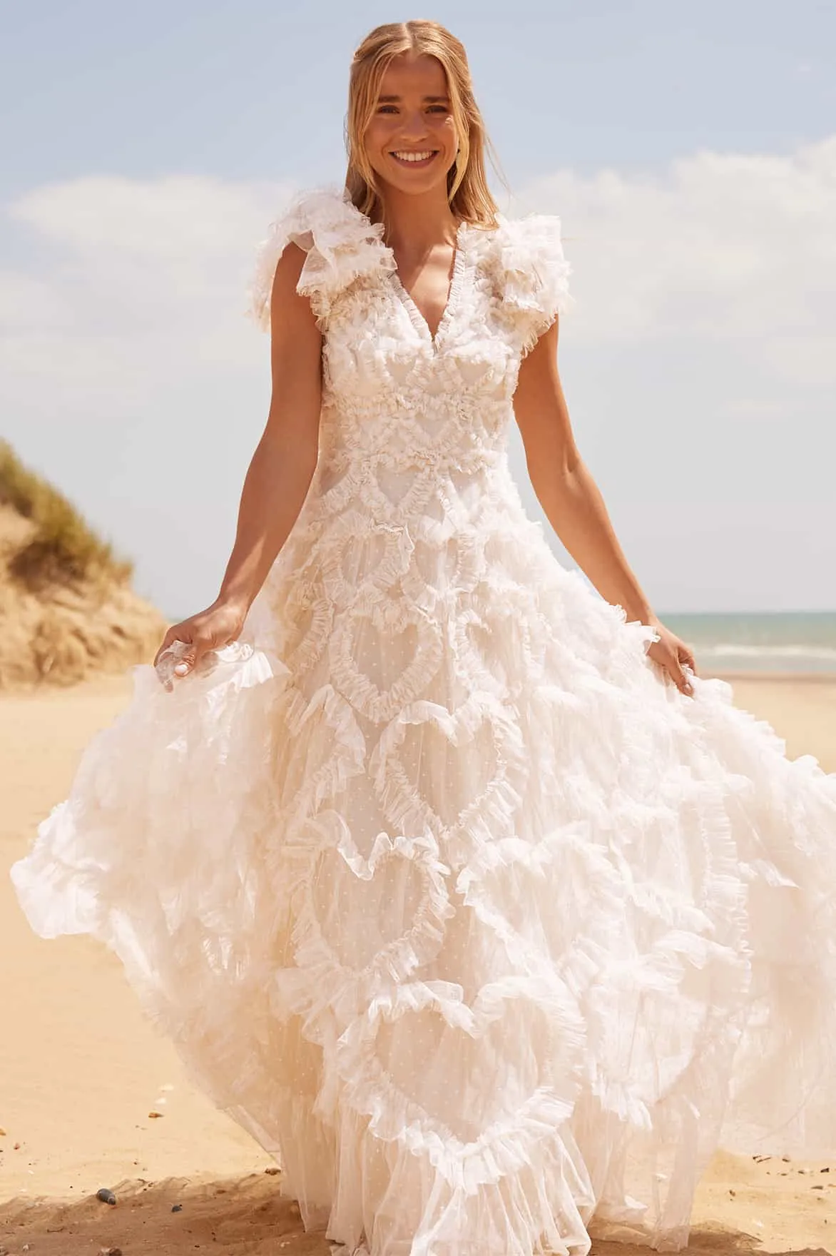 Amorette V-Neck Gown Piped-Edge Clean Texture