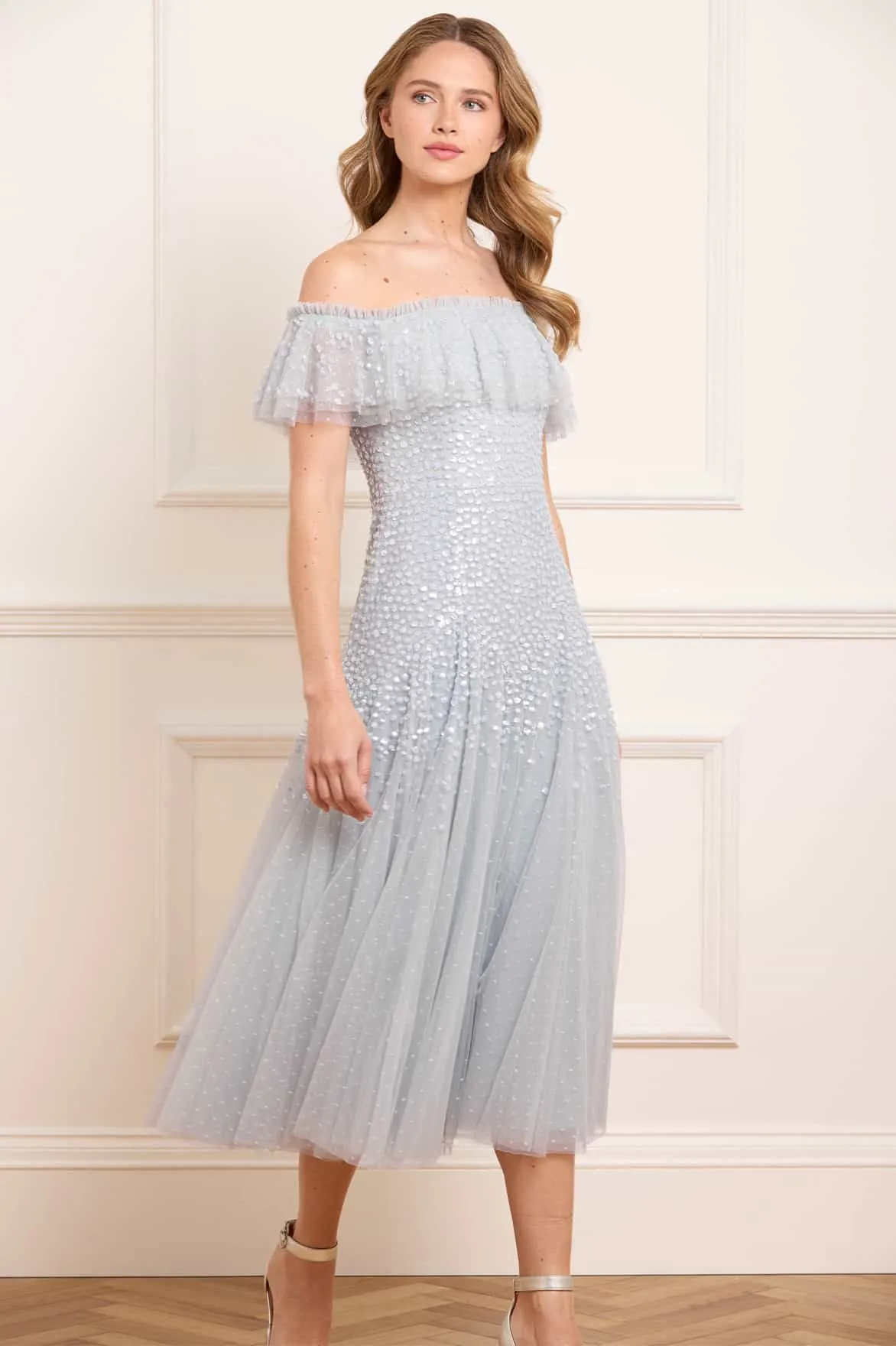 Dappled Sequin Off-Shoulder Ballerina Dress Relaxed Line