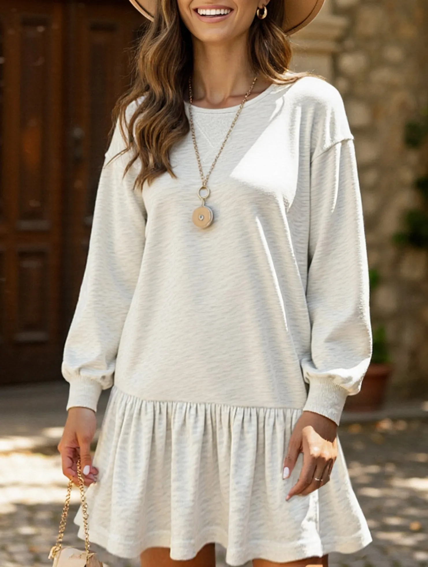 Long-sleeved sweatshirt dress Gentle Texture One-Shoulder