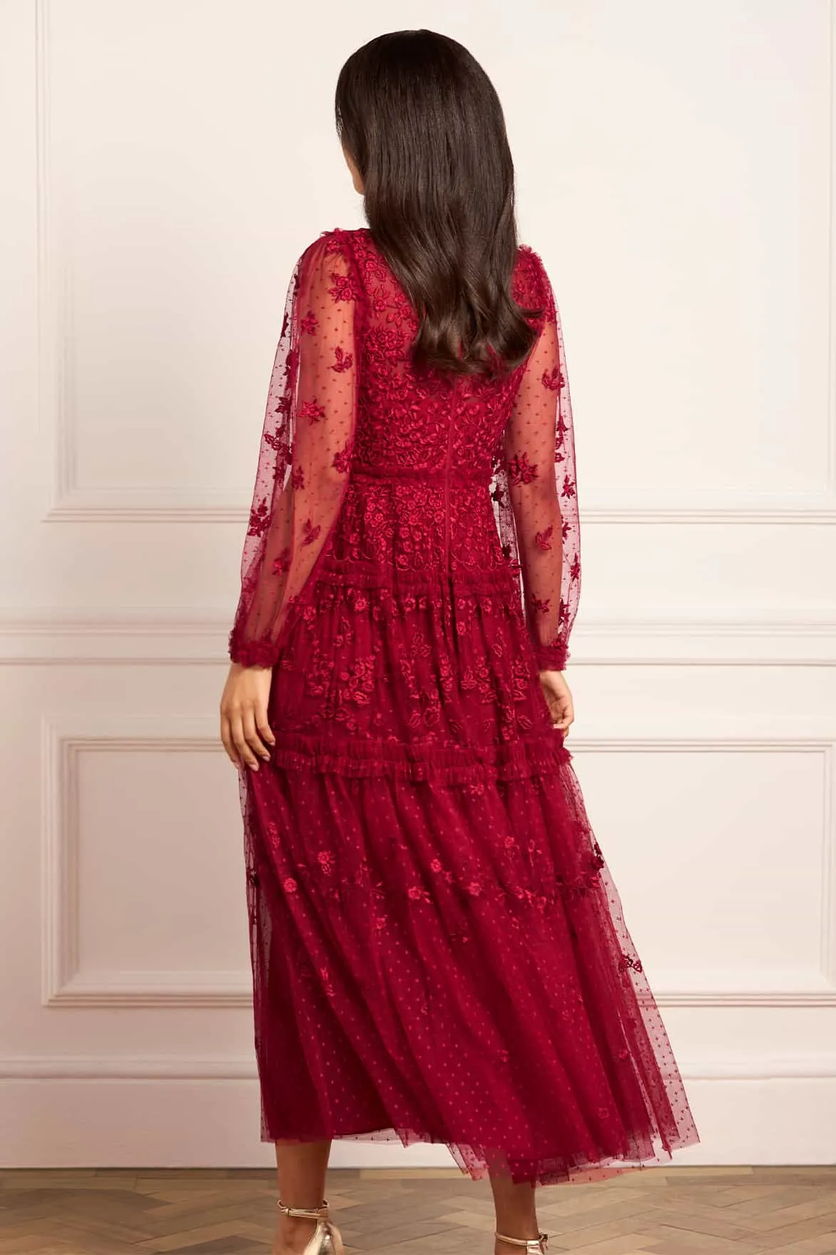 Autumn Lace Long Sleeve Ankle Gown Simple Form Layered Fabric