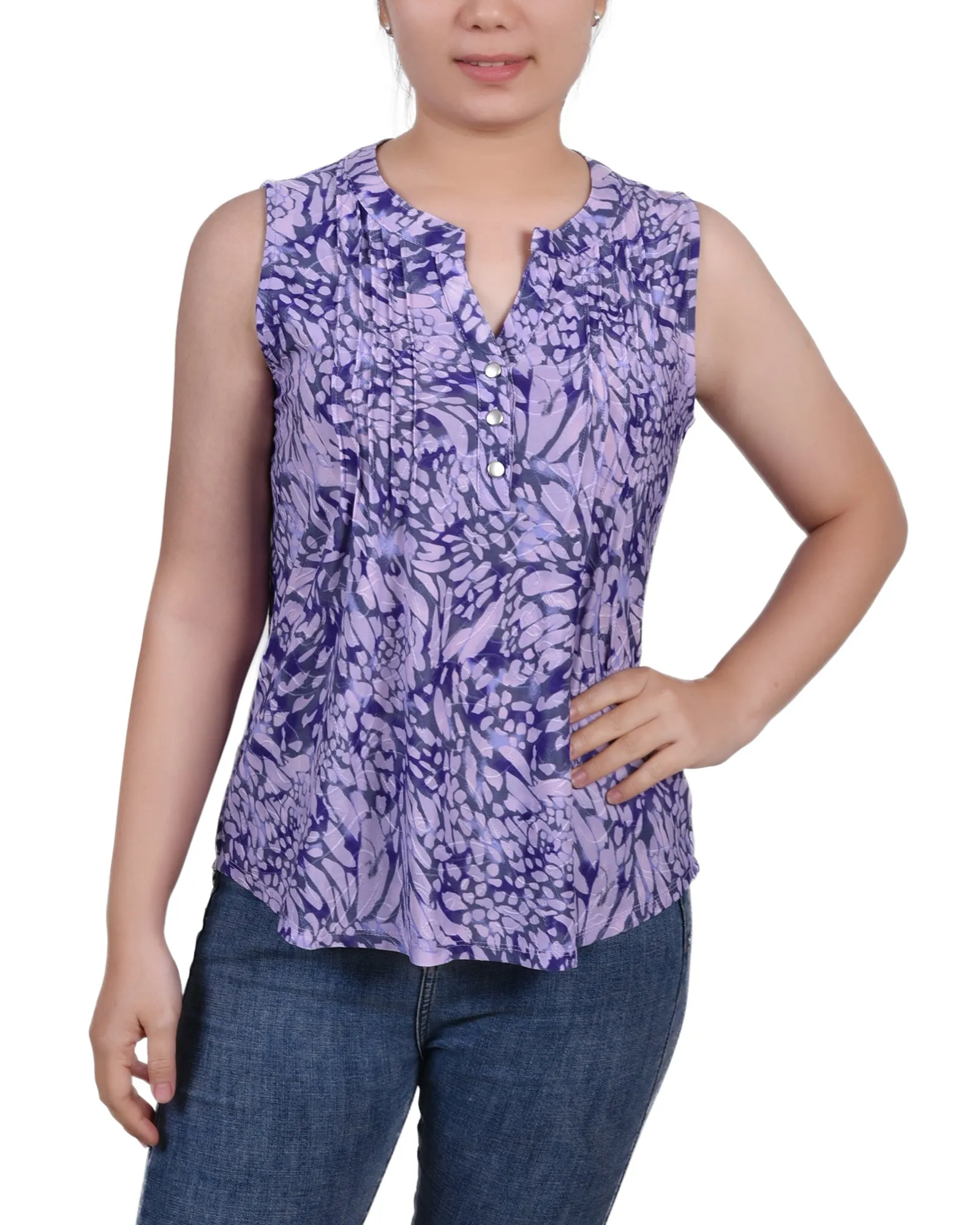 Easycare Sleeveless Jacquard Y Neck Top