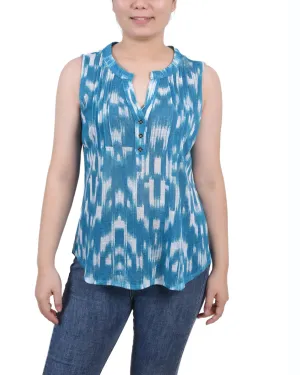 Sleeveless Slub Knit Y Neck Top Flatlock Seam Regular Fit