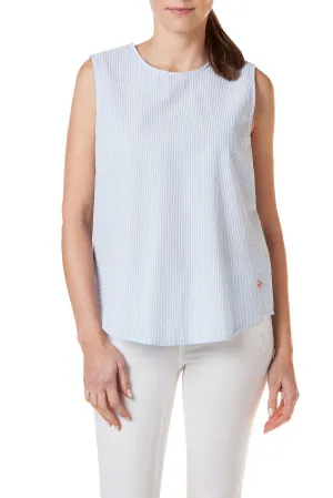Sleeveless Top Blue Seersucker Breathable Ventilation