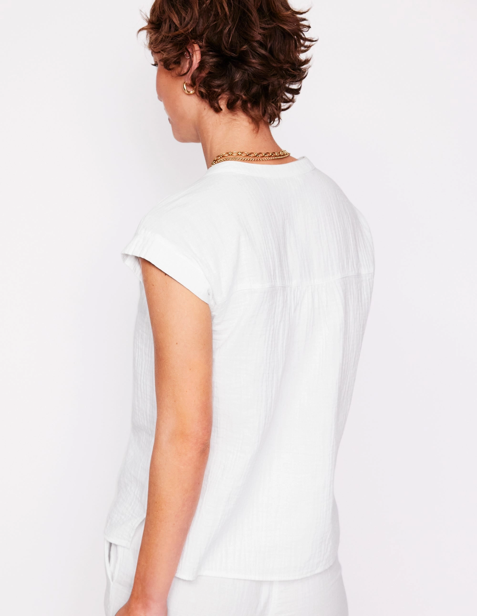 UV Protection Enhanced Sleeveless Double Cloth Top-White