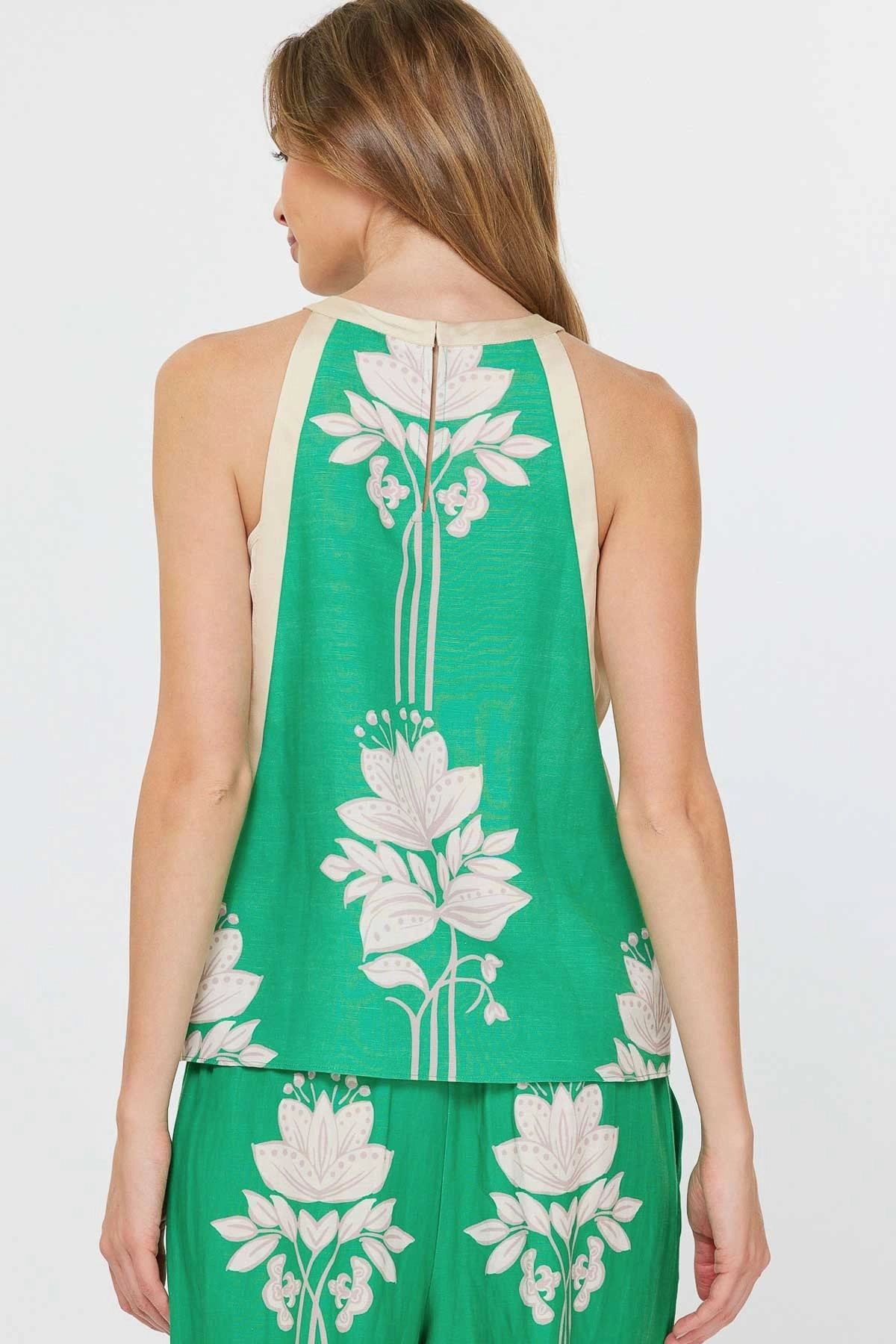 DoubleLayeredShoulders Sleeveless Green Floral Top
