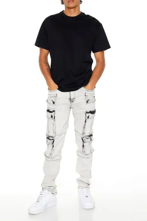 Slim-Fit Acid Wash Cargo Jeans