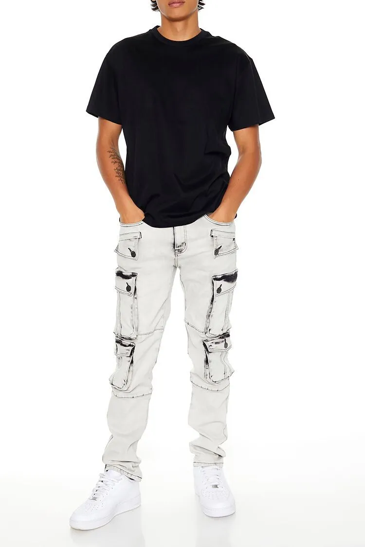 Slim-Fit Acid Wash Cargo Jeans