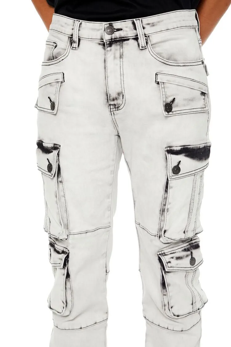 Slim-Fit Acid Wash Cargo Jeans