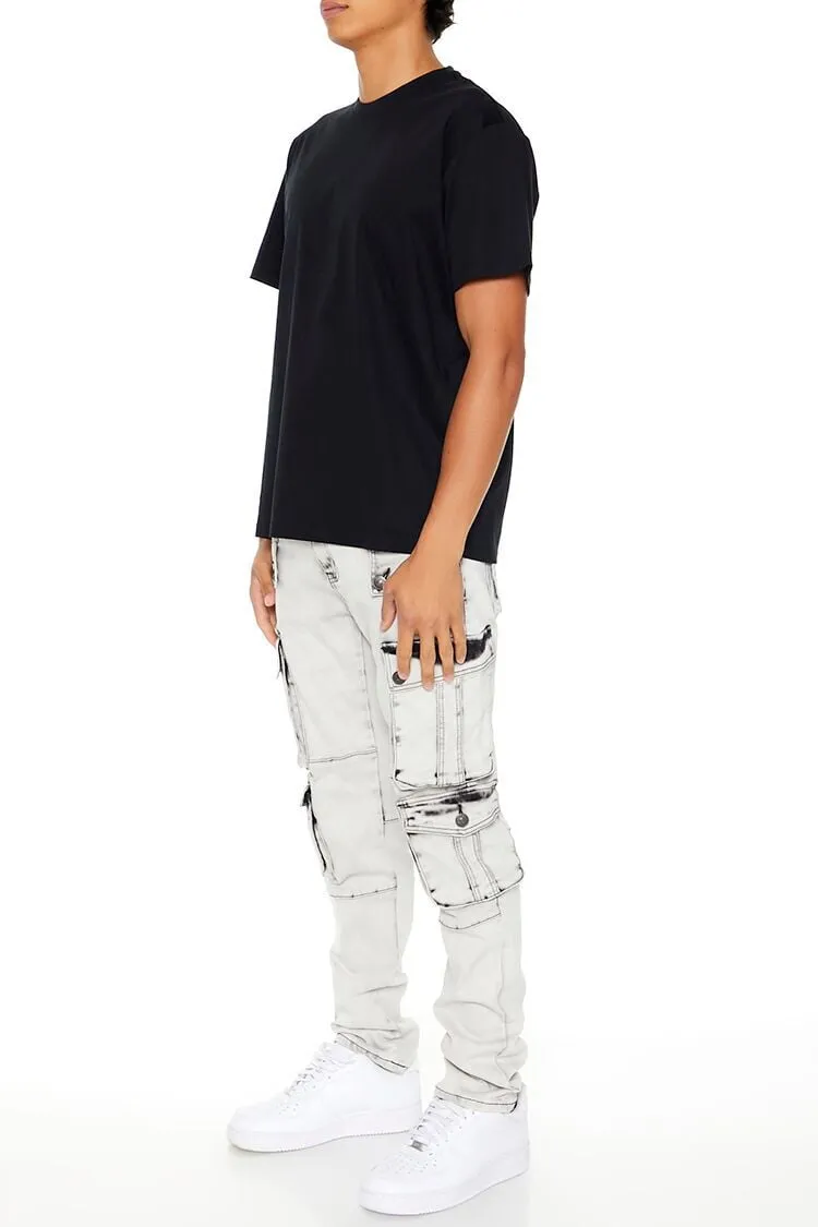 Slim-Fit Acid Wash Cargo Jeans
