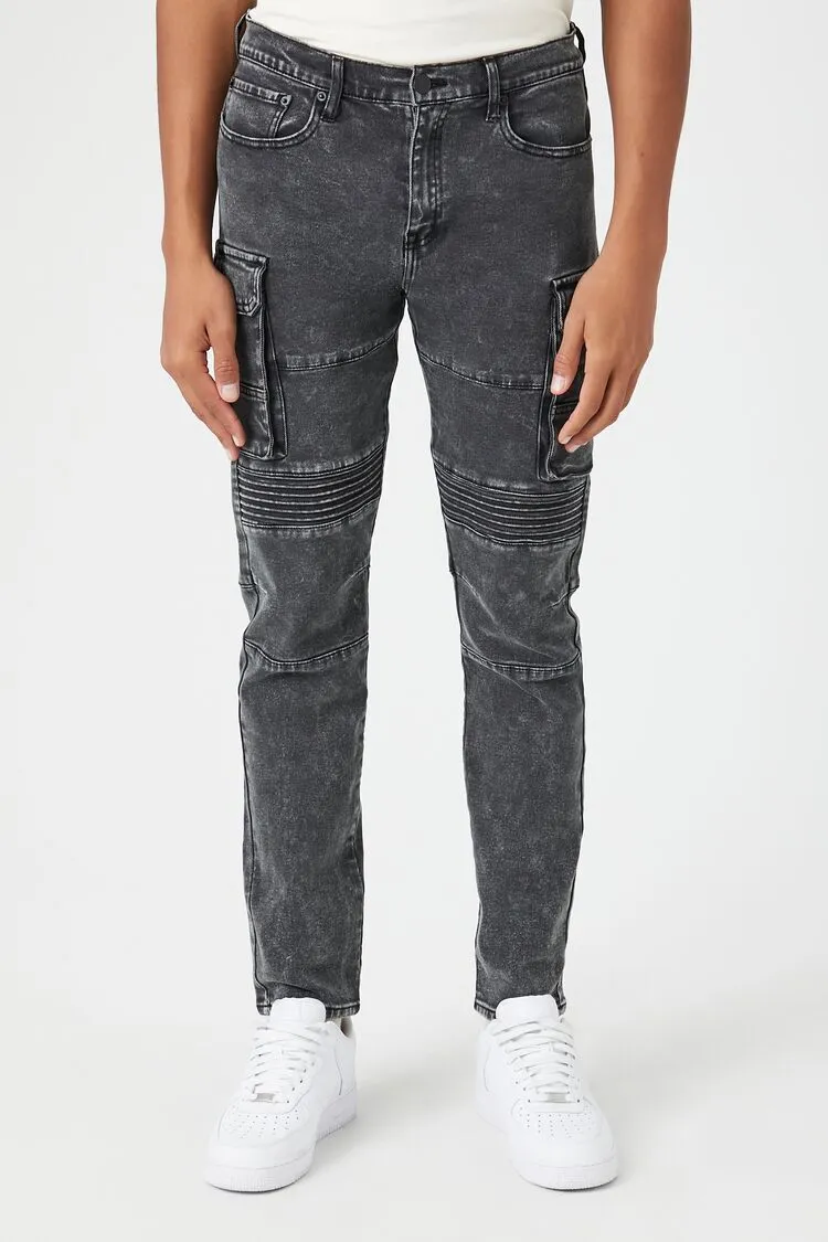 Slim-Fit Cargo Moto Jeans