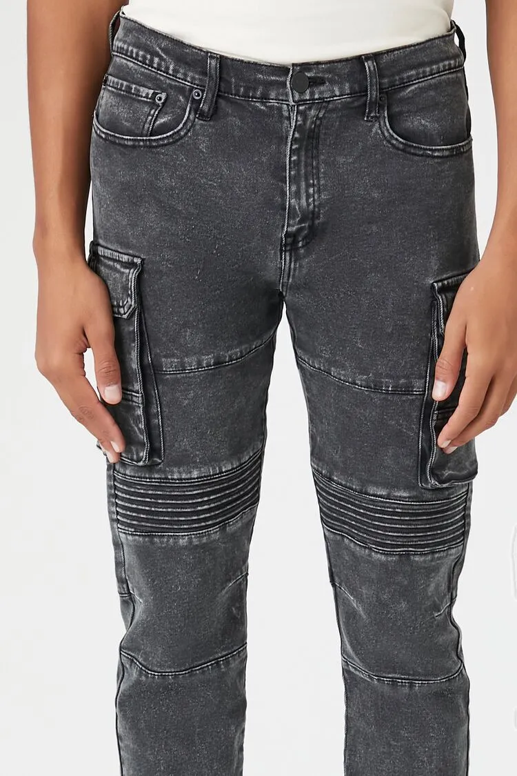Slim-Fit Cargo Moto Jeans