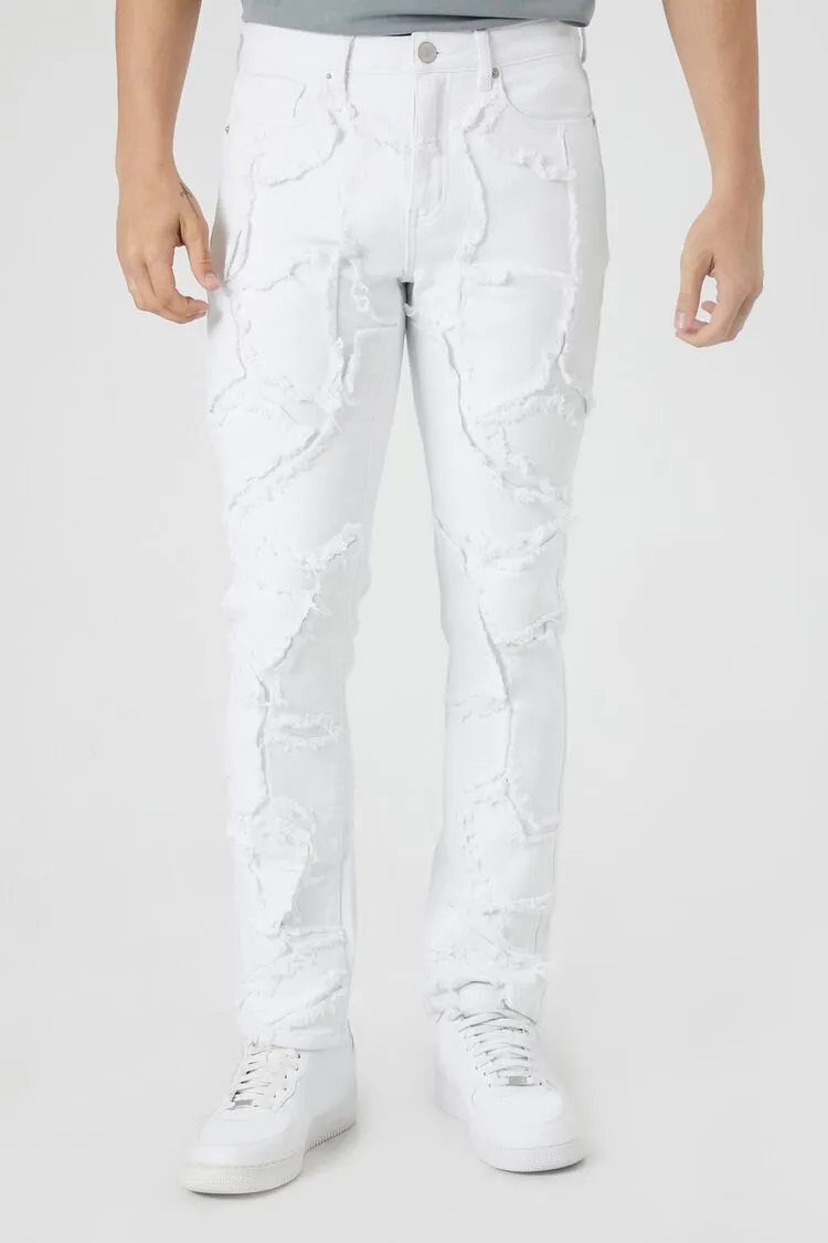 Slim-Fit Frayed-Trim Jeans