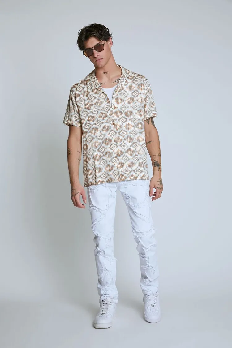 Slim-Fit Frayed-Trim Jeans