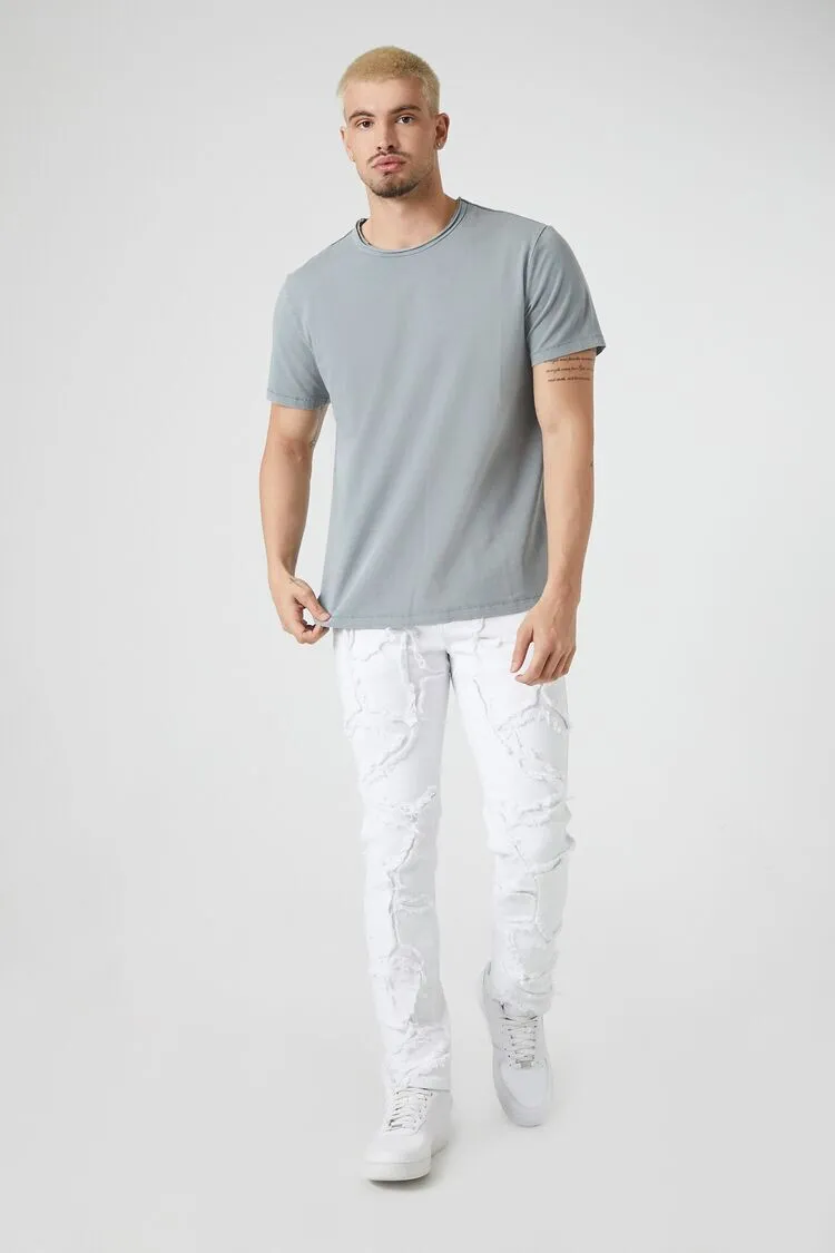 Slim-Fit Frayed-Trim Jeans