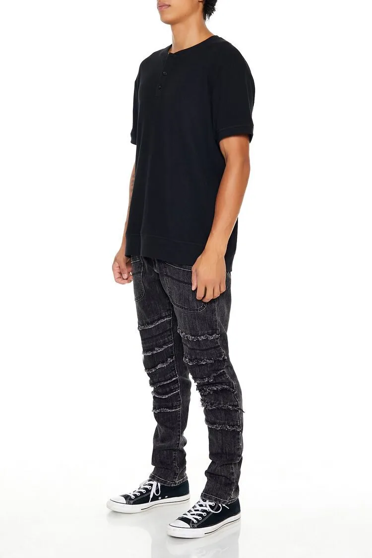 Slim-Fit Mid-Rise Frayed Jeans