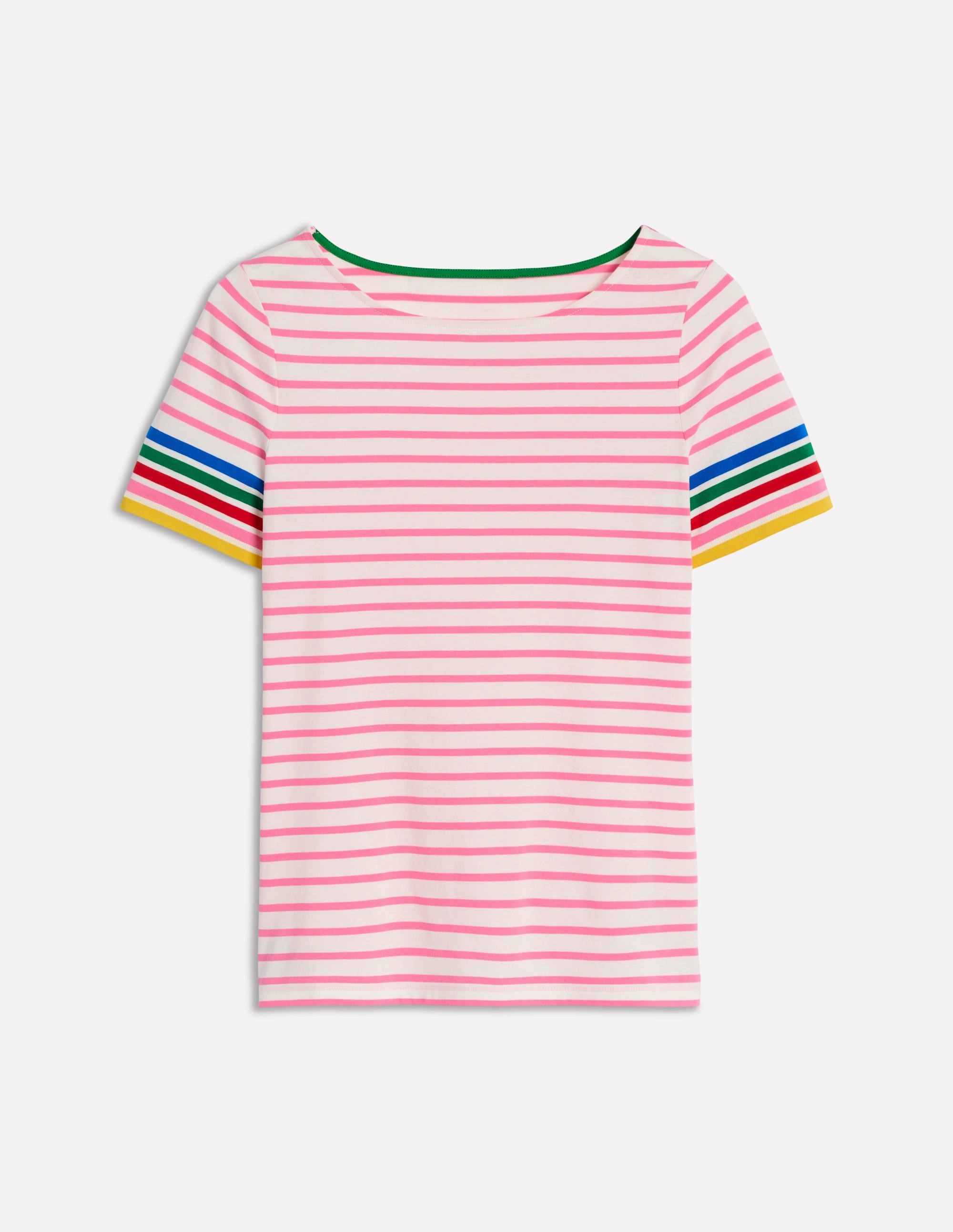 Winter Wardrobe ReinforcedStitching Ella Short Sleeve Breton-Pink Rose Multi Sleeve Stripe