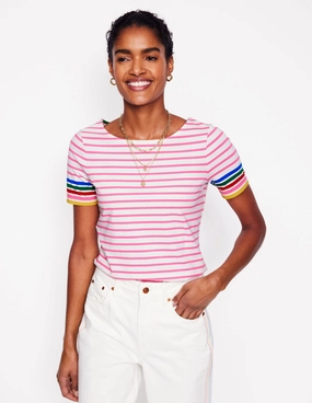 Ella Short Sleeve Breton-Pink Rose Multi Sleeve Stripe EcoDyeProcess Contemporary Cut