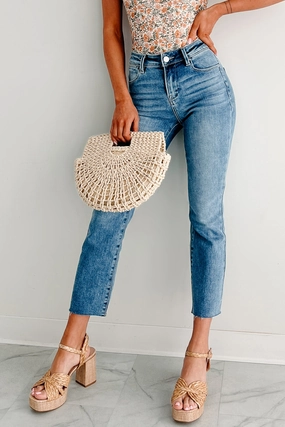 Hazel Mid Rise Crop Straight Risen Jeans (Medium) Cool Fabric MultipanelLayout