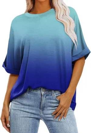 slqdgmryz Elbow Length Tops for Women Summer Oversized Striped Shirts Casual Crew Neck Half Sleeve Tunic Tops Womens Blouses