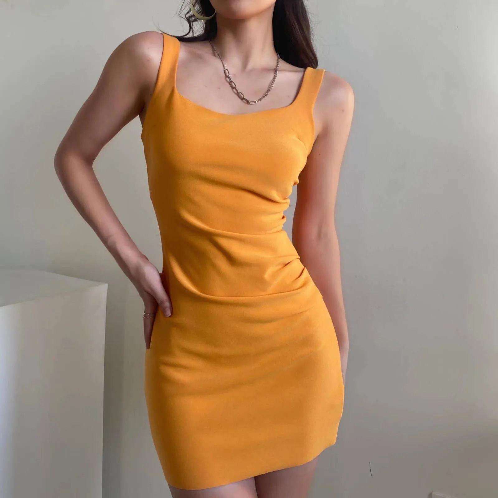 Fine Details COLLAR SLIM-FIT TEMPERAMENT WRAP BUTTOCK DRESS_CWDSD3642