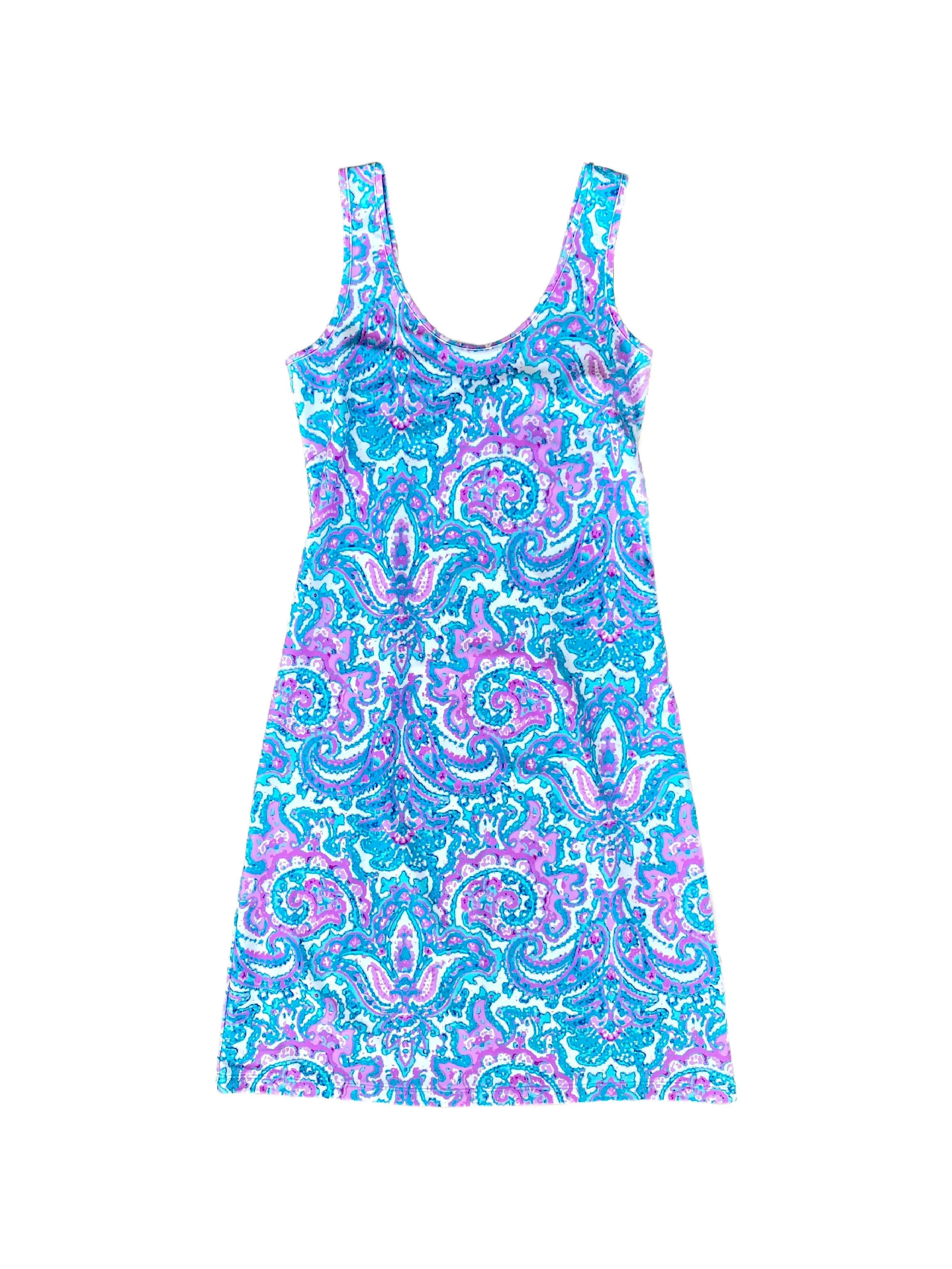 Long Bali Tank Dress Watercolor Paisley Floral Swing