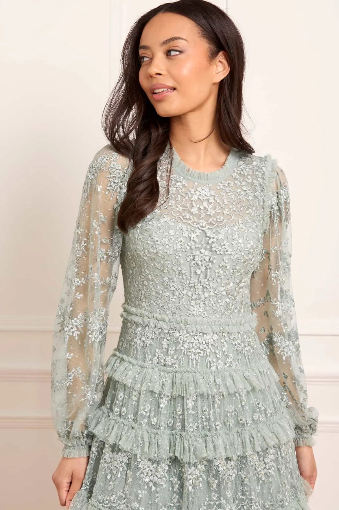 Simple Form Blossom Lace Ankle Gown
