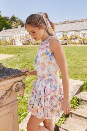 Subtle Flow Chic Fit Wear Mariannes Floral Chiffon Sleeveless Micro Mini Dress