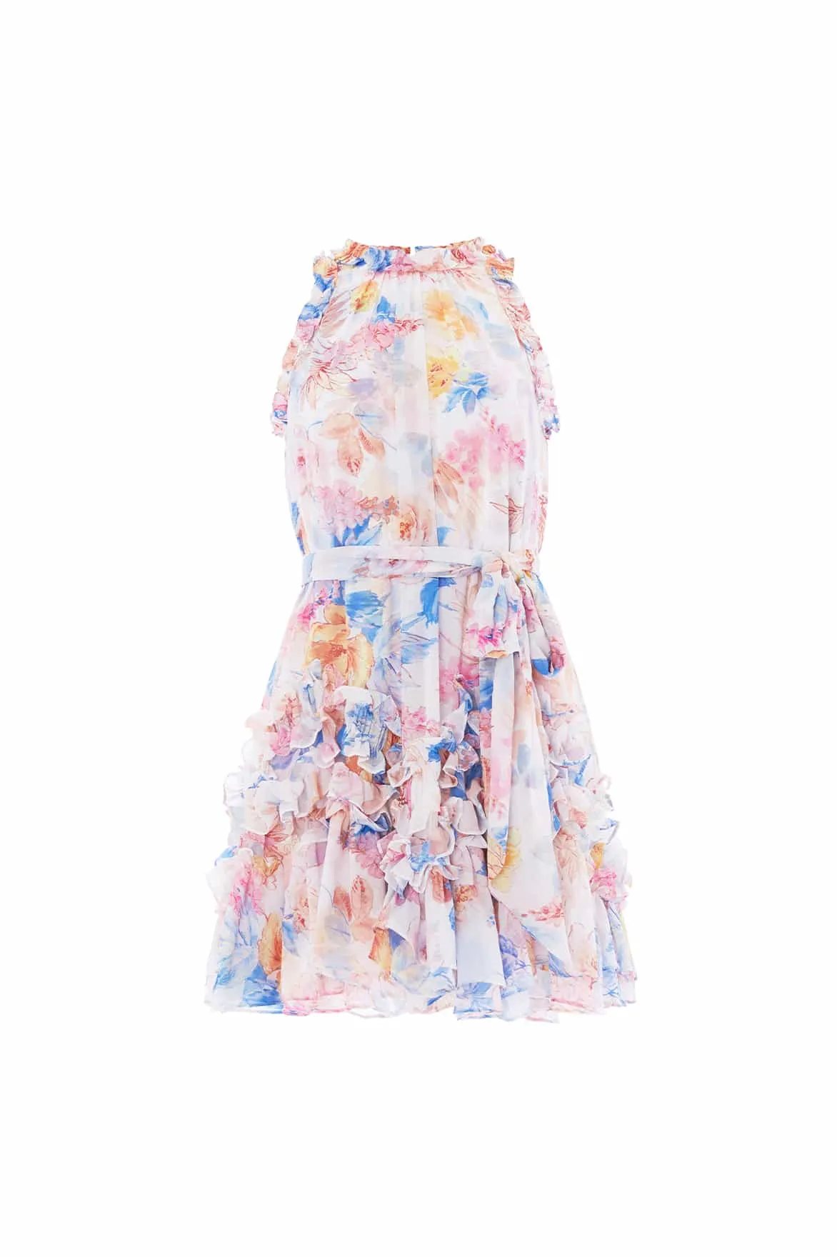 Mariannes Floral Chiffon Sleeveless Micro Mini Dress Neutral Flow Fresh Fit