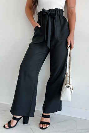 Confident Appeal Wide Leg Pants (Black) Tight Waist