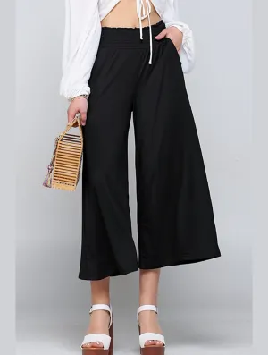 Seasonal Wear Travel-Ready SMOCKED WAIST BEND GAUCHO PANTS