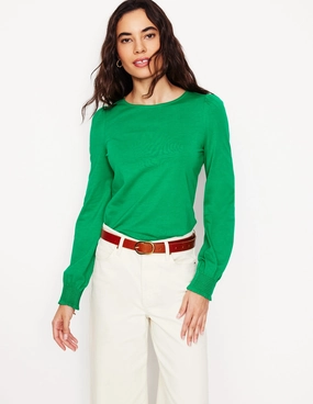 Smocked Cuff Supersoft Top-Rich Emerald Stretch Blouse