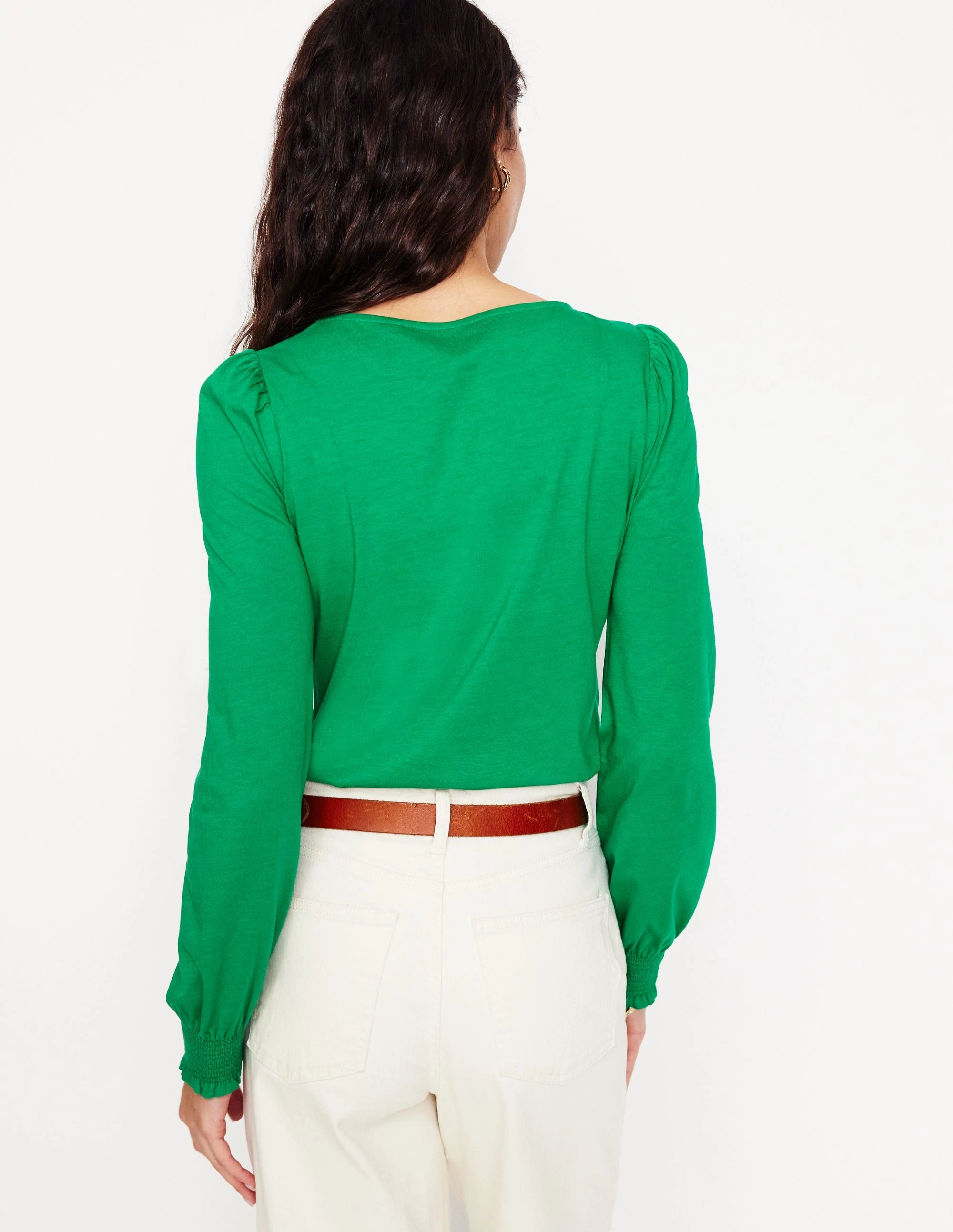 Scoop Neck Shape Hypoallergenic fabric Smocked Cuff Supersoft Top-Rich Emerald
