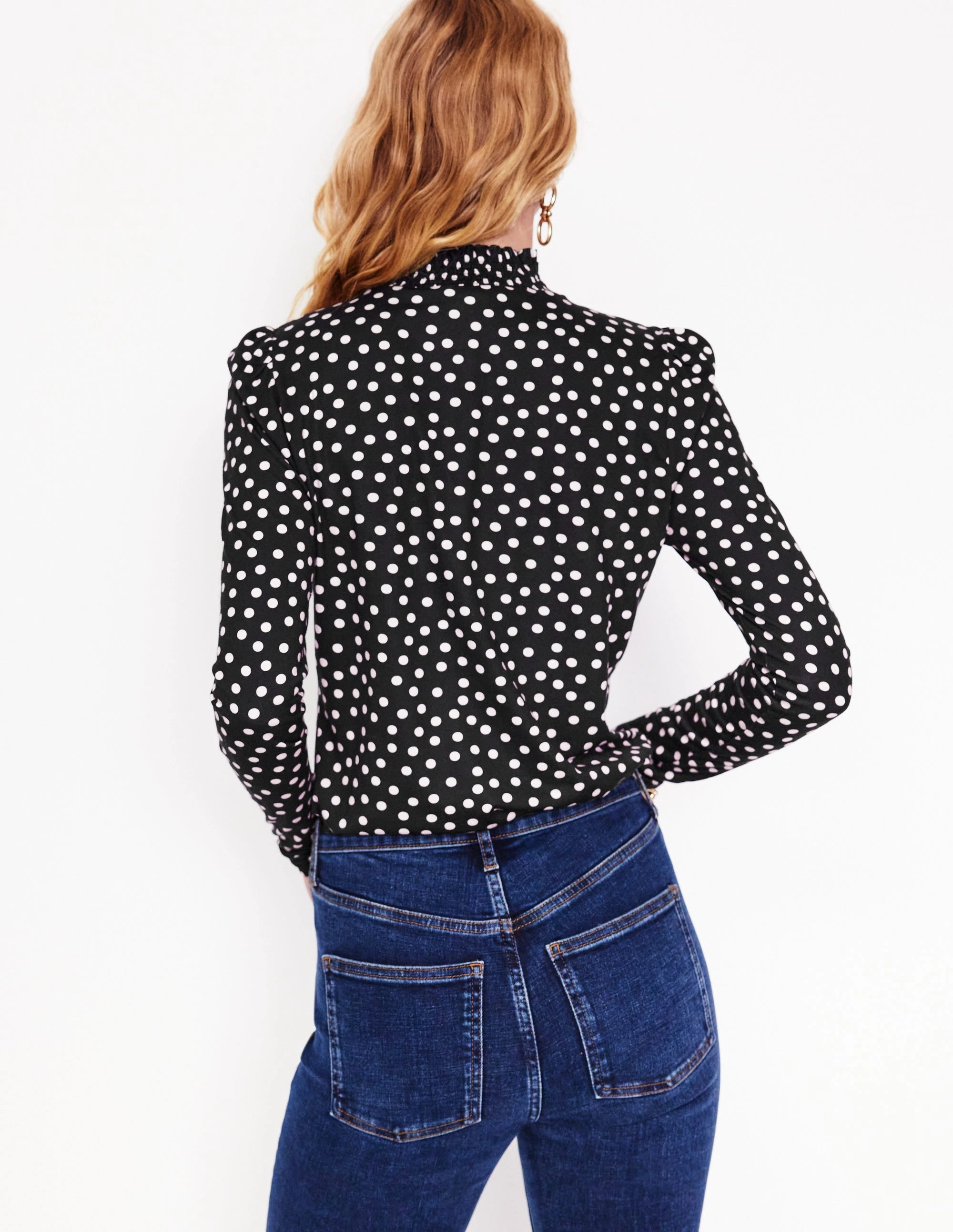 Layered Panel Design Smocked Neck Printed Top-Black, Milkshake Spot
