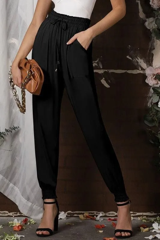 Easy Care Fabric Finish Tailored Silhouette SMOCKING WAIST AND BOTTOM BANDED JOGGER PANTS