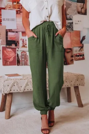 SMOCKING WAIST AND BOTTOM BANDED JOGGER PANTS Non Restrictive Cut